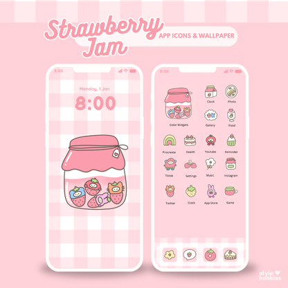 Strawberry Jam App Icons & Phone Wallpaper