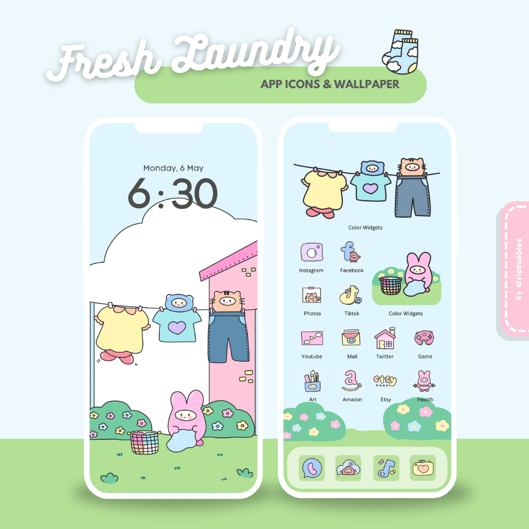 Fresh Laundry App Icons & Phone Wallpaper
