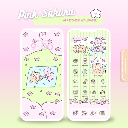 Pink Sakura App Icons & Phone Wallpaper