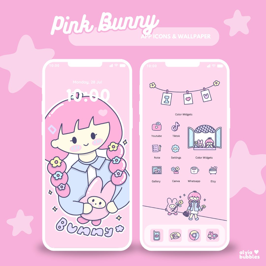 Pink Bunny App Icons & Phone Wallpaper