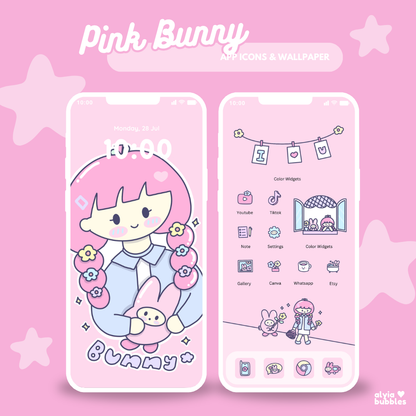 Pink Bunny App Icons & Phone Wallpaper