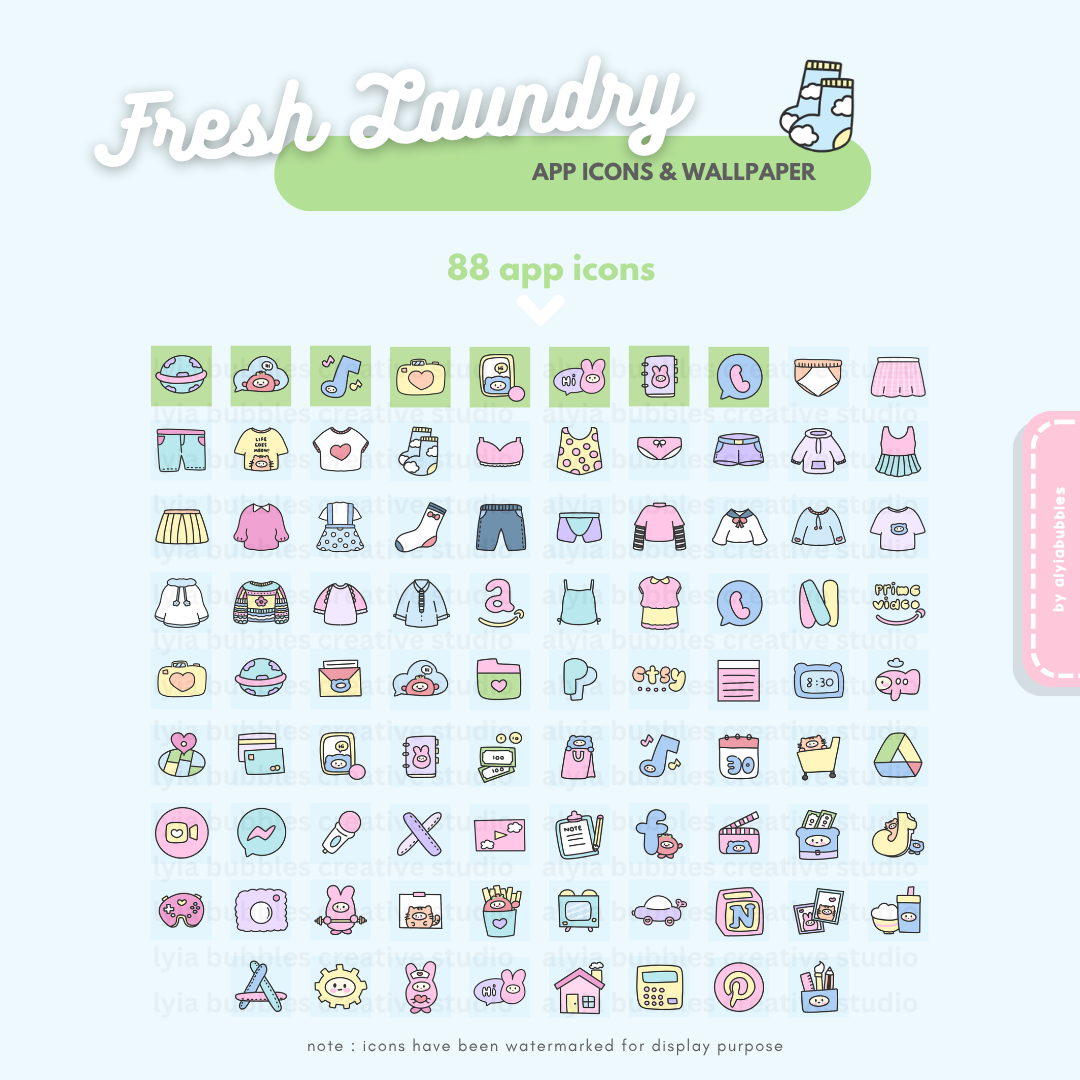 Fresh Laundry App Icons & Phone Wallpaper