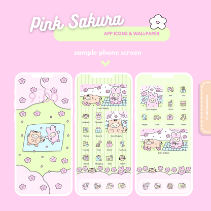 Pink Sakura App Icons & Phone Wallpaper