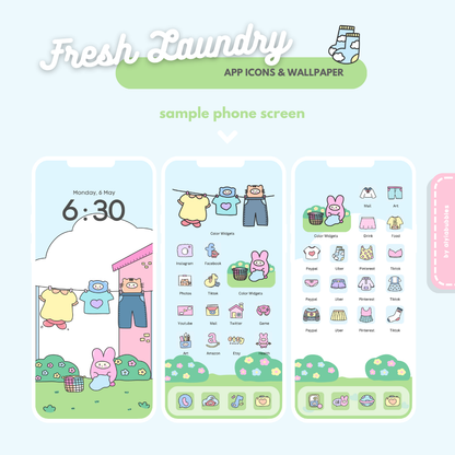 Fresh Laundry App Icons & Phone Wallpaper