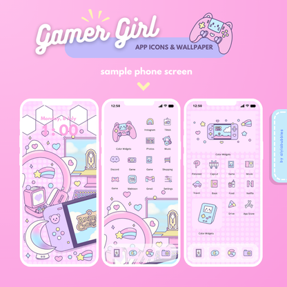 Gamer Girl App Icons & Phone Wallpaper